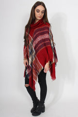 Maria Red Knitted Roll Neck Poncho-Dresses