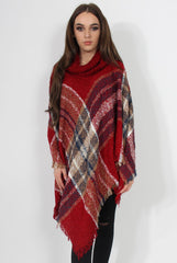 Maria Red Knitted Roll Neck Poncho-Dresses