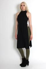 Mariah Black Ribbed Split Side Top-Tops