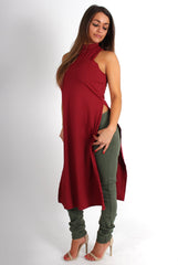 Mariah Ribbed Side Split Top Wine-Tops
