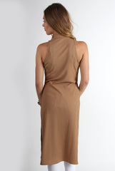 Mariah Ribbed Split side Camel Top-Tops