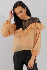 Marigold Lace Frilled Sheer Top - Linda-Tops