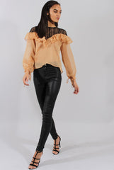 Marigold Lace Frilled Sheer Top - Linda-Tops