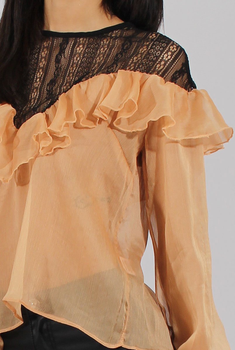Marigold Lace Frilled Sheer Top - Linda-Tops