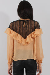 Marigold Lace Frilled Sheer Top - Linda-Tops