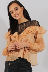 Marigold Lace Frilled Sheer Top - Linda-Tops