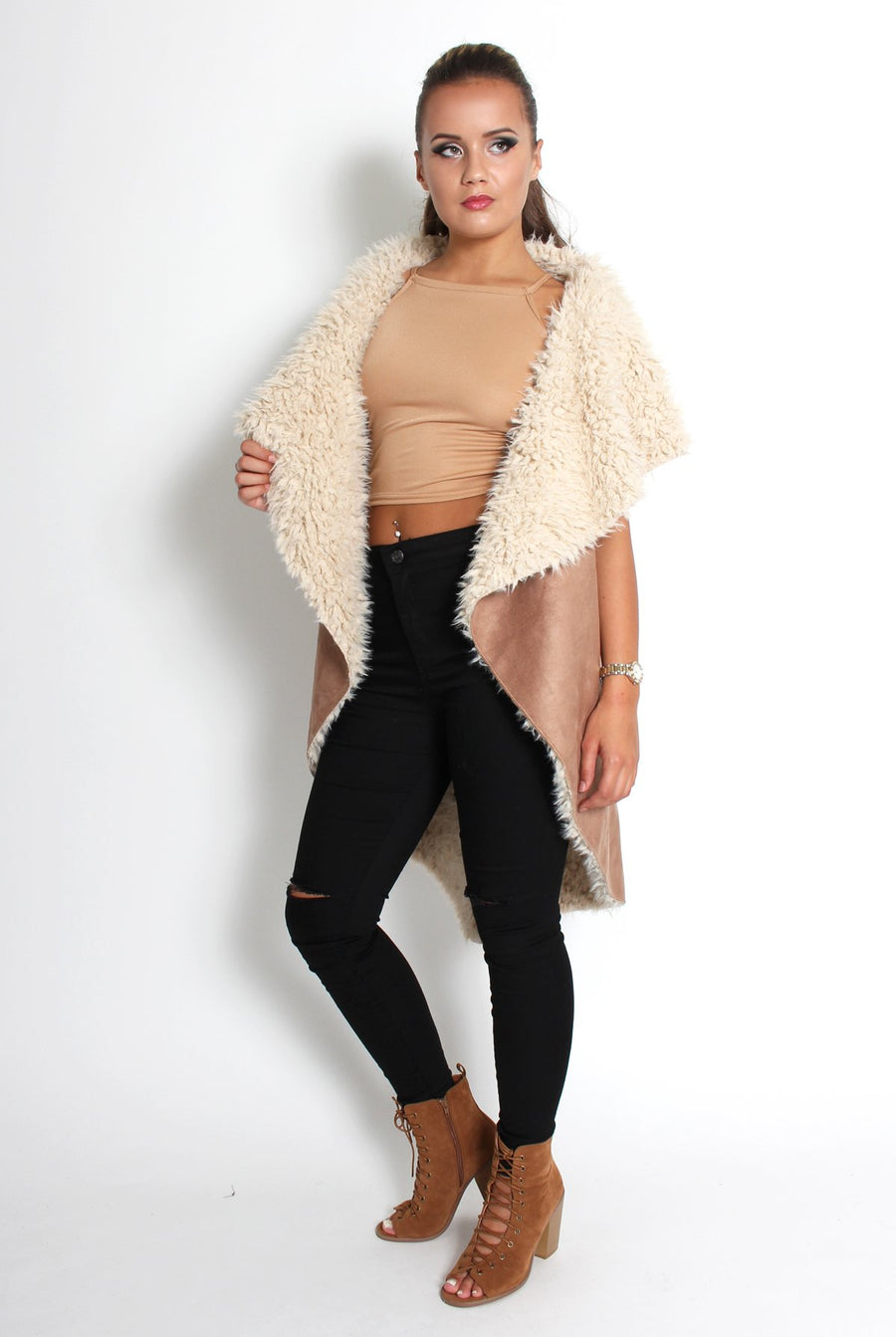 Marissa Camel Suede Fur Lined Gillet-Dresses
