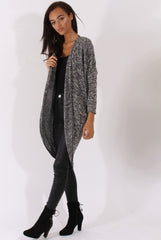 Marl Grey Dipped Hem Cardigan - Rosalinda-Dresses