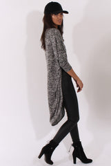 Marl Grey Dipped Hem Cardigan - Rosalinda-Dresses