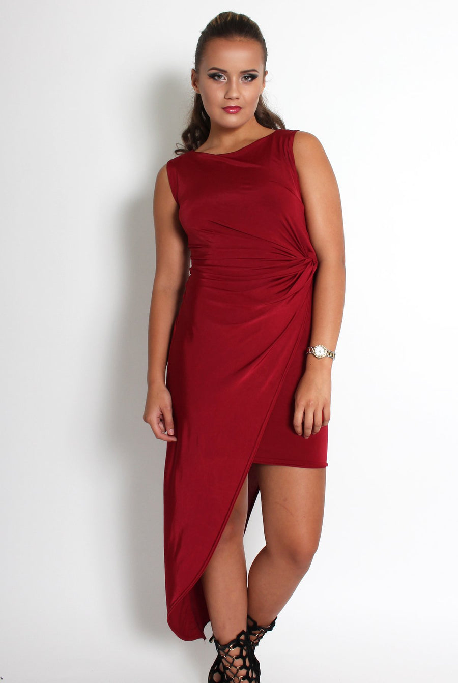 Marla Wine Asymmetric Dress-Dresses