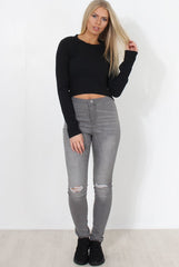 Marnie Back Ribbed Zip Back Top-Tops