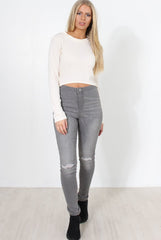 Marnie Cream Ribbed Zip Back Top-Tops