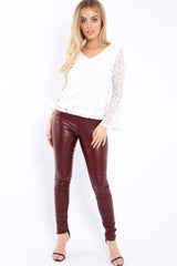 Maroon Coated Skinny Jeans - Teya-Jeans