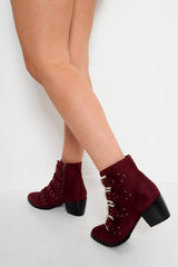 Maroon Faux Suede Multi Buckle Ankle Boots - Sissy-Boots