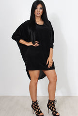 Marti Black Knitted High Neck Jumper Dress-Dresses