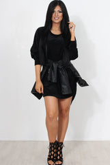 Marti Black Knitted High Neck Jumper Dress-Dresses