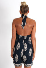 Mary Navy Paisley Print Playsuit-Playsuits
