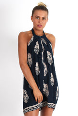 Mary Navy Paisley Print Playsuit-Playsuits