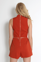 Matilda Rust High Neck Playsuit-Playsuits