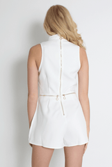 Matilda White High Neck Playsuit-Playsuits