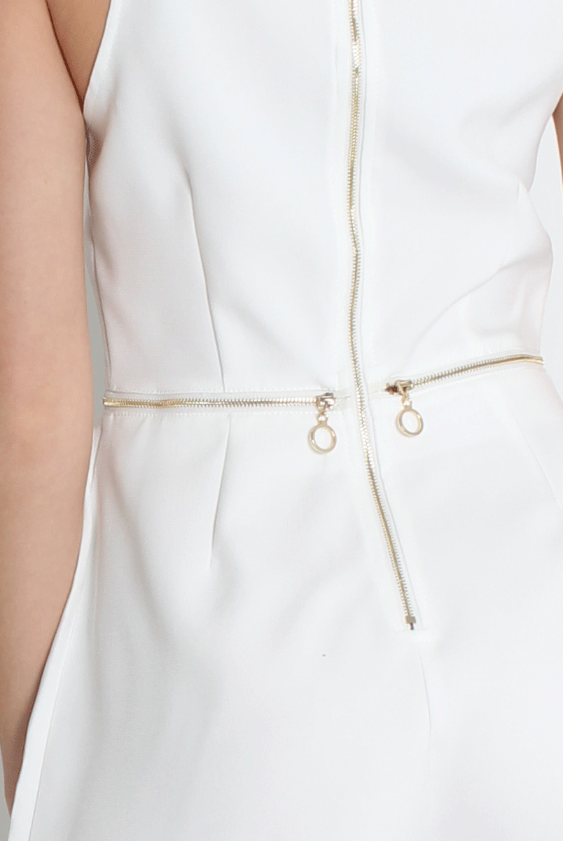 Matilda White High Neck Playsuit-Playsuits