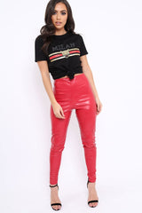 Matte Red PU Leggings - Rio-Trousers