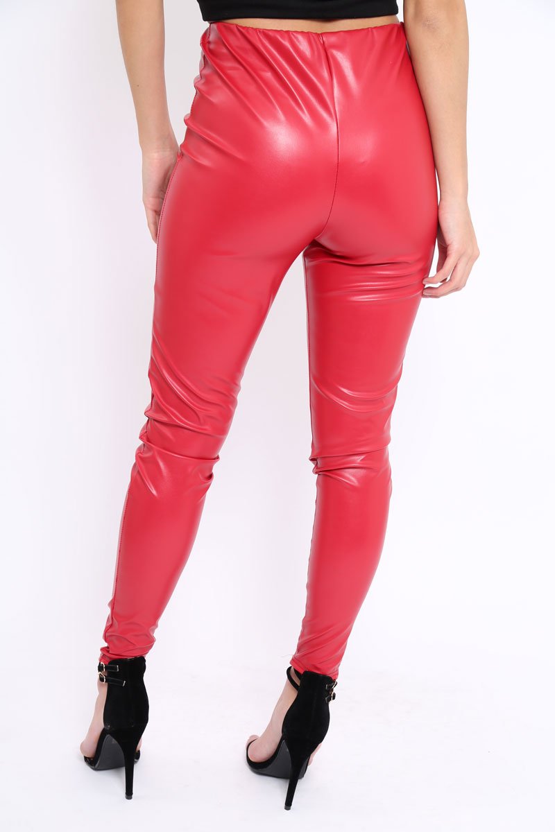 Matte Red PU Leggings - Rio-Trousers