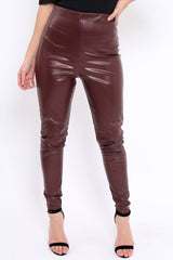 Matte Wine PU Leggings - Rio-Trousers