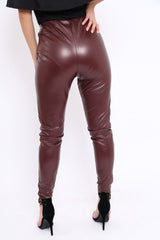 Matte Wine PU Leggings - Rio-Trousers