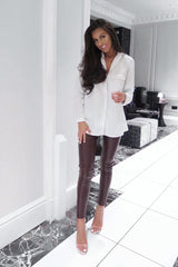 Matte Wine PU Leggings - Rio-Trousers
