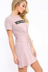 Mauve 'Ain't No Wifey' Slogan T-Shirt Corset Dress - Natalie-Dresses