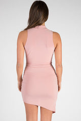 Mauve Asymmetric Cowl Neck Choker Dress - Emily-Dresses