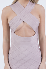 Mauve Bandage Cross Over Mini Dress - Sasha-Dresses
