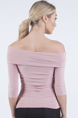 Mauve Bardot Ruched Top - Sandra-Tops