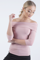Mauve Bardot Ruched Top - Sandra-Tops