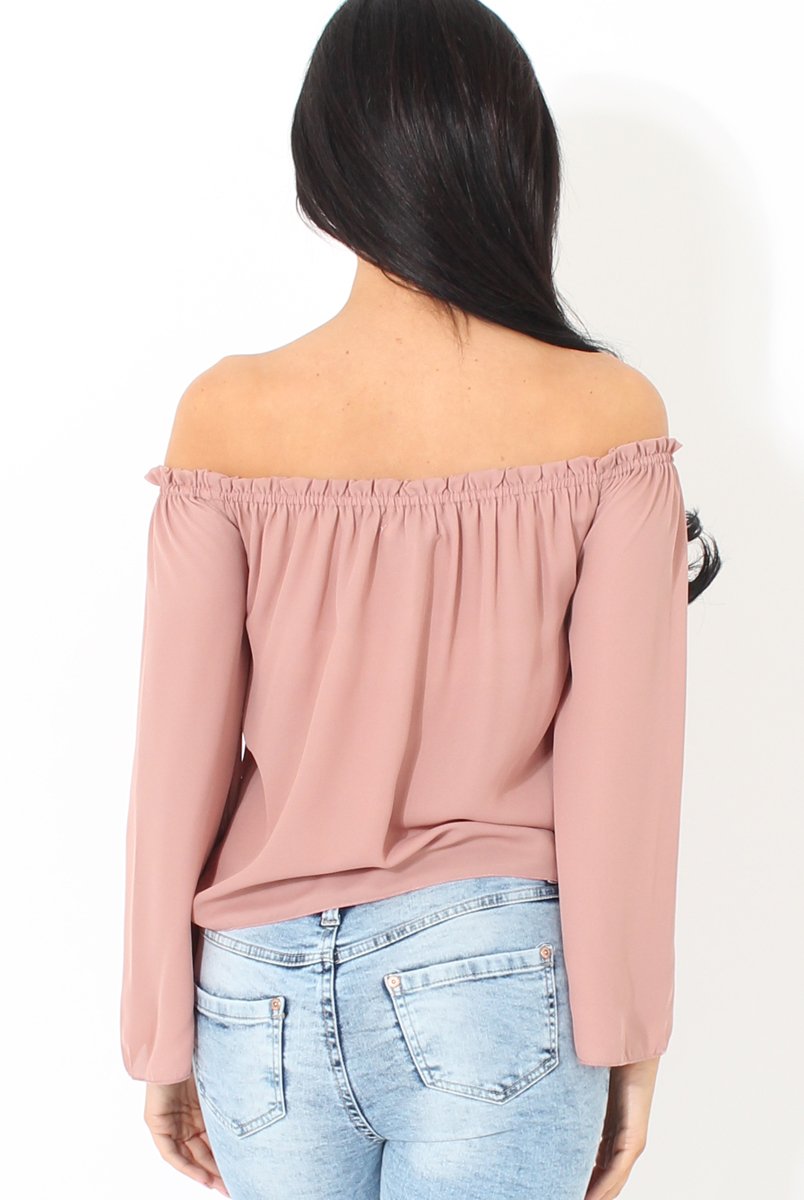 Mauve Bardot Three Quarter Bell Sleeve Crop- Chantelle-Dresses