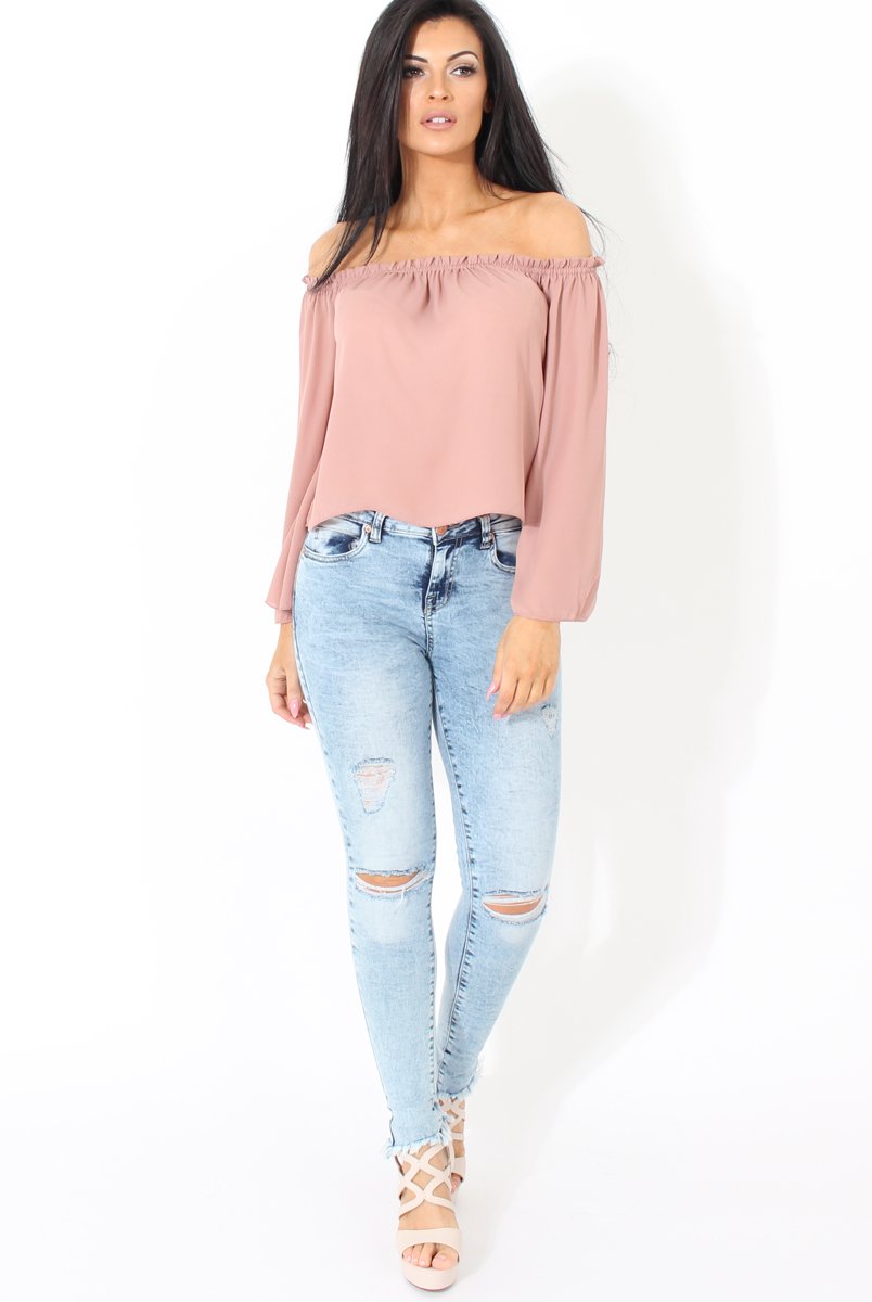 Mauve Bardot Three Quarter Bell Sleeve Crop- Chantelle-Dresses