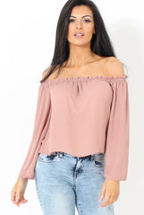 Mauve Bardot Three Quarter Bell Sleeve Crop- Chantelle-Dresses
