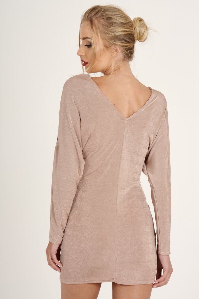 Mauve Batwing Cold Shoulder Mini Dress - Sonia-Dresses