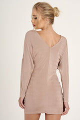 Mauve Batwing Cold Shoulder Mini Dress - Sonia-Dresses
