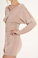 Mauve Batwing Cold Shoulder Mini Dress - Sonia-Dresses