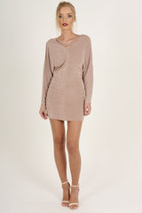 Mauve Batwing Cold Shoulder Mini Dress - Sonia-Dresses