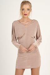 Mauve Batwing Cold Shoulder Mini Dress - Sonia-Dresses