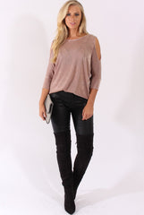 Mauve Batwing Cold Shoulder Oversized Top - Carly-Tops