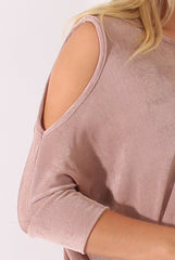 Mauve Batwing Cold Shoulder Oversized Top - Carly-Tops