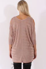 Mauve Batwing Cold Shoulder Oversized Top - Carly-Tops