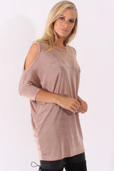 Mauve Batwing Cold Shoulder Oversized Top - Carly-Tops