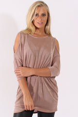 Mauve Batwing Cold Shoulder Oversized Top - Carly-Tops