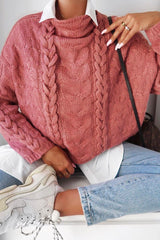 Mauve Cable Knit High Neck Oversized Jumper - Kiyla-Knitwear