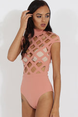 Mauve Cage High Neck Bodysuit - Tess-Bodysuits